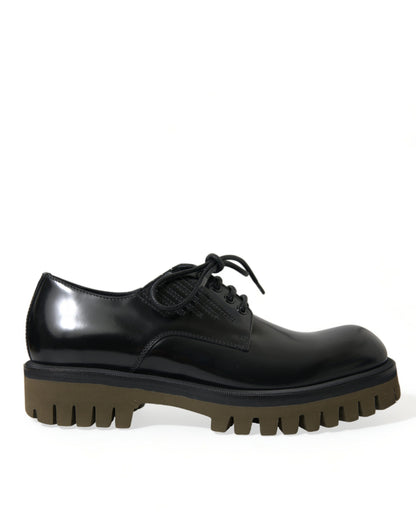 Chaussures habillées Richelieu en cuir noir à lacets Dolce & Gabbana pour hommes