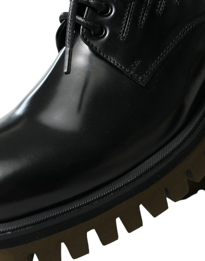 Chaussures habillées Richelieu en cuir noir à lacets Dolce & Gabbana pour hommes