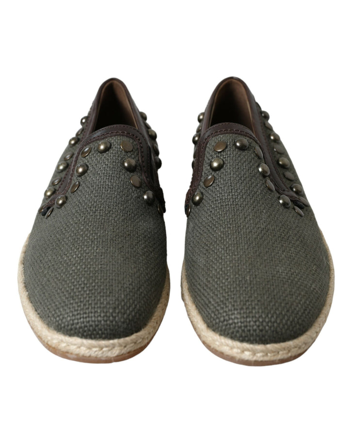 Zapatos Mocasines Dolce & Gabbana de Lino Gris y Cuero con Tachuelas