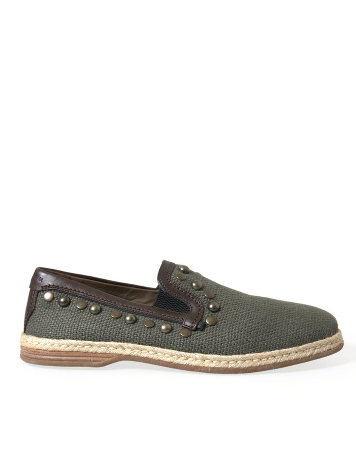Zapatos Mocasines Dolce & Gabbana de Lino Gris y Cuero con Tachuelas
