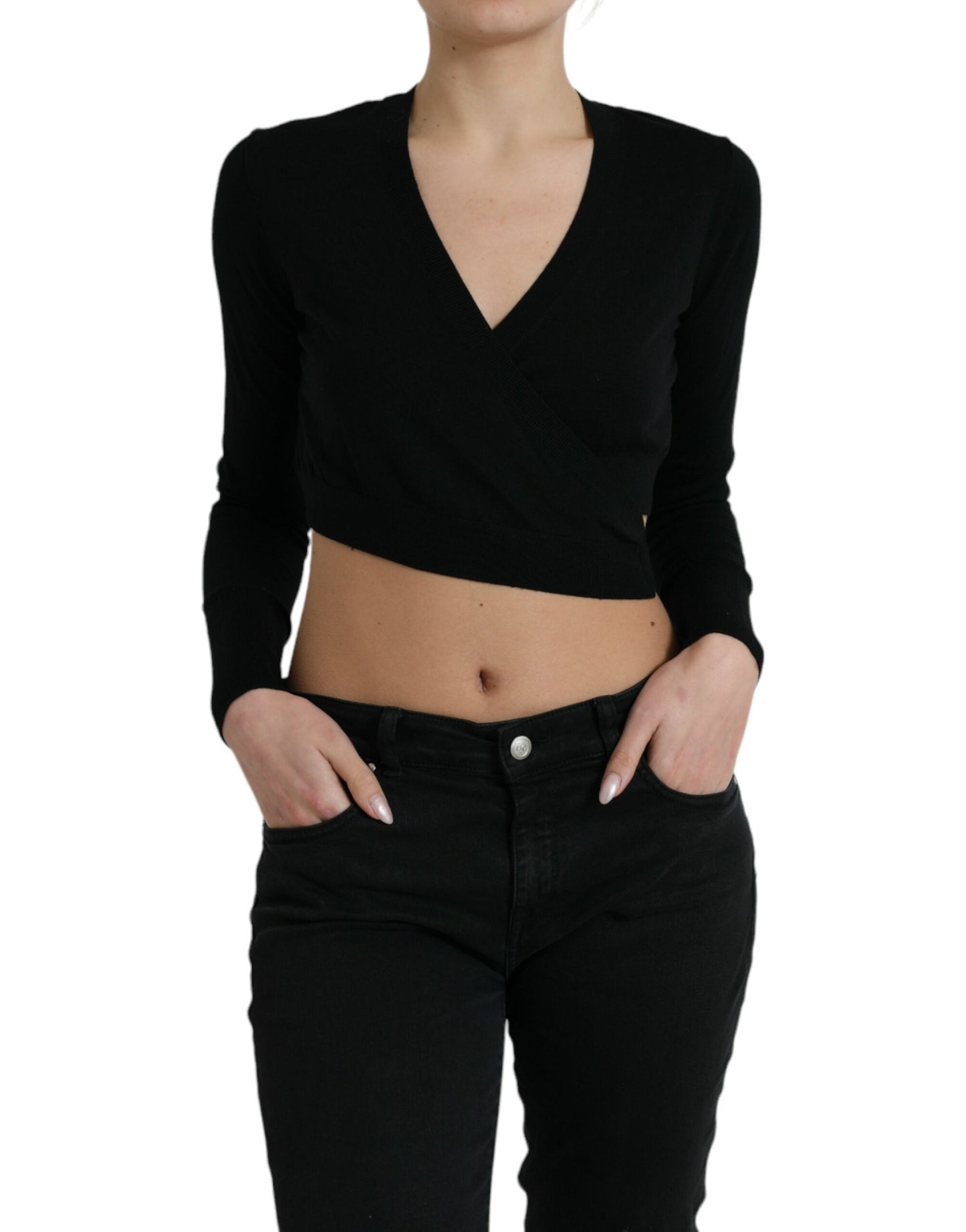 Cárdigan Dolce & Gabbana negro de lana con cuello de pico cruzado