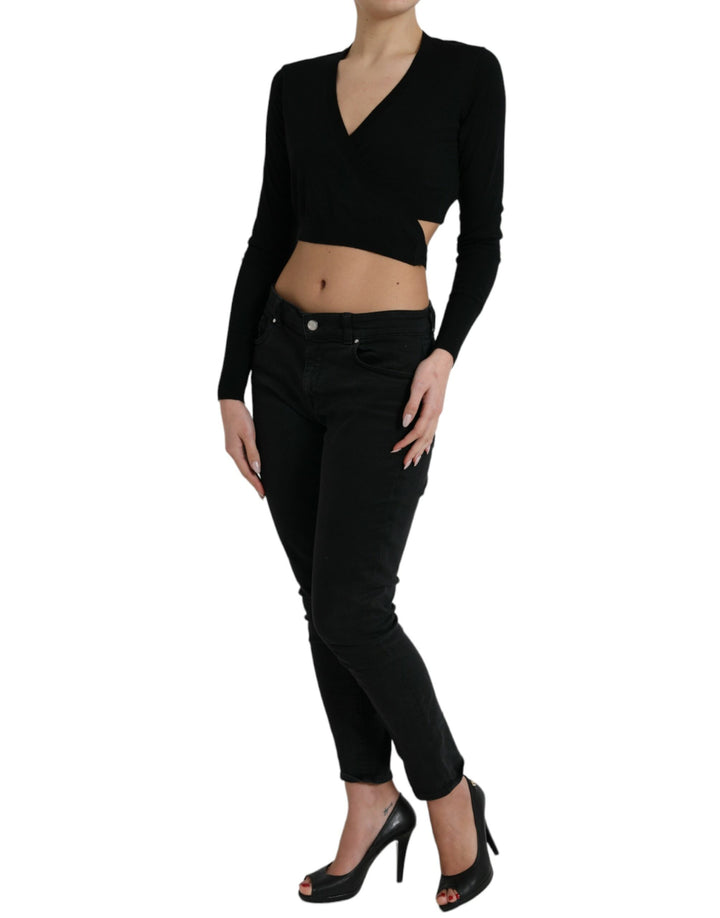 Gilet croisé en laine noire à col en V Dolce & Gabbana