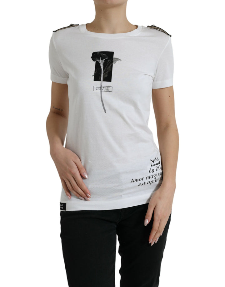 T-shirt en coton à col ras du cou Dolce & Gabbana motif roses noires et blanches