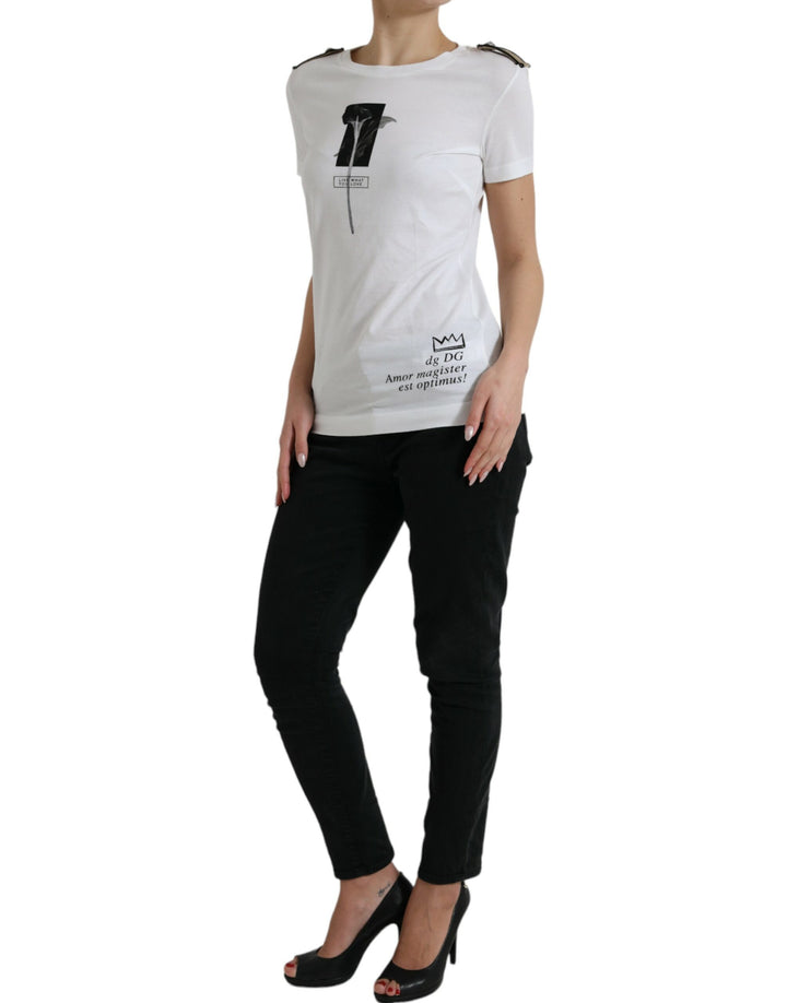 T-shirt en coton à col ras du cou Dolce & Gabbana motif roses noires et blanches