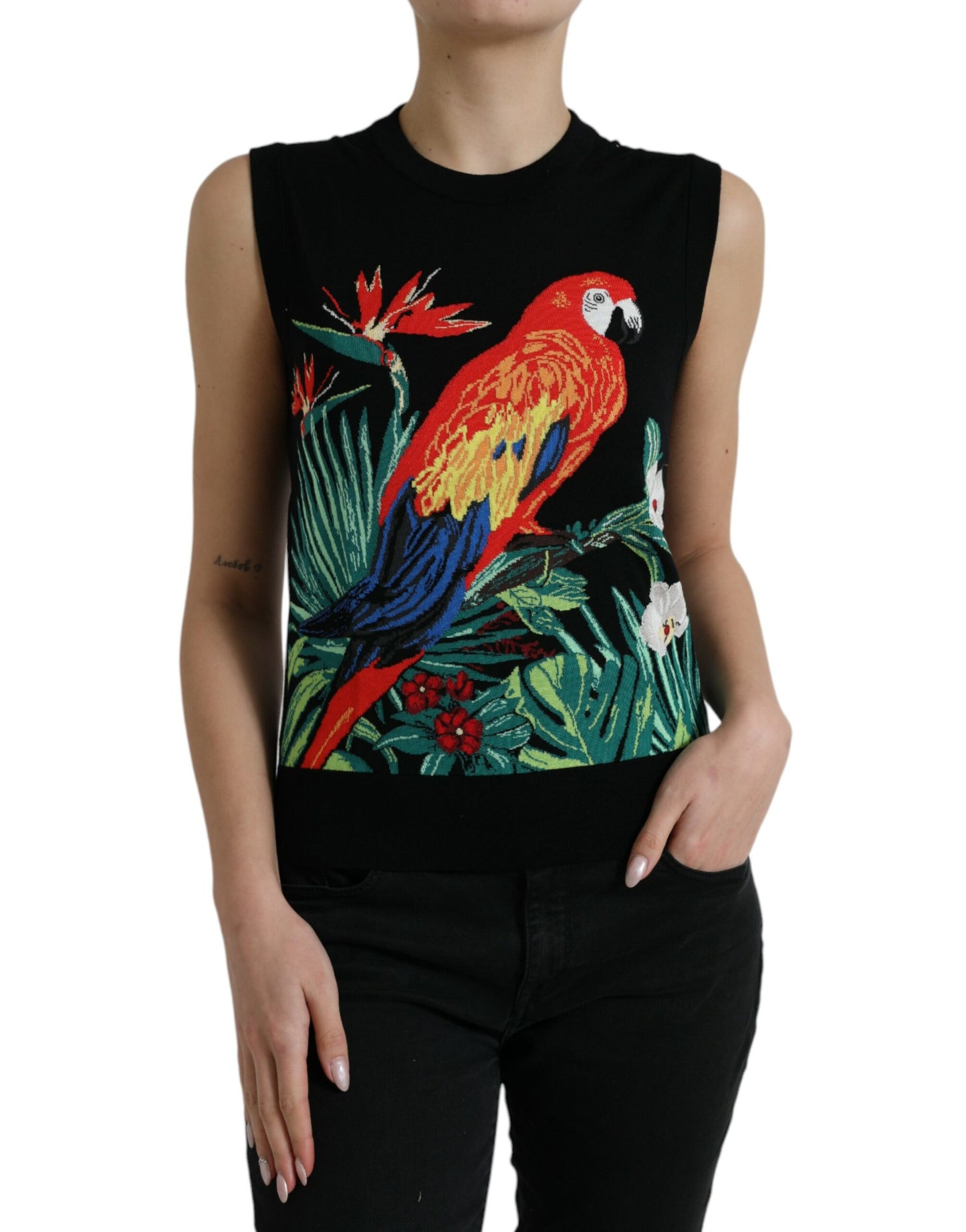 Camiseta sin mangas con cuello redondo y estampado Black Jungle de Dolce & Gabbana