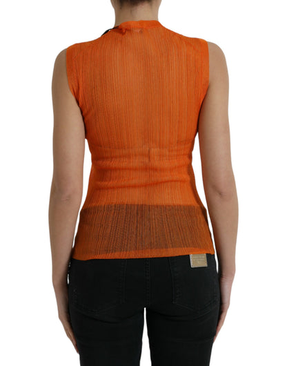 Dolce & Gabbana Orange See Through Crew Neck Blouse Tank Top
