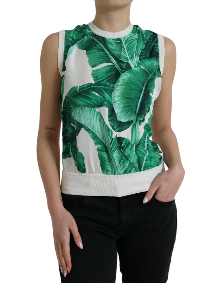 Débardeur blanc col rond à imprimé feuilles de bananier Dolce & Gabbana