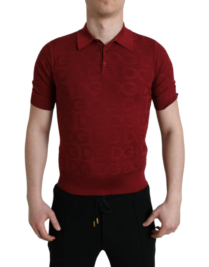 T-shirt en soie à col et manches courtes bordeaux Dolce & Gabbana