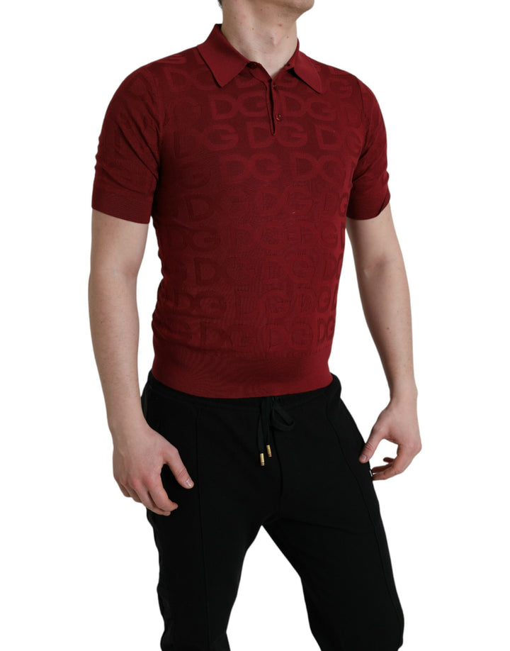 T-shirt en soie à col et manches courtes bordeaux Dolce & Gabbana