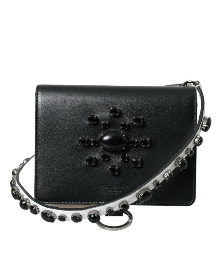 Porte-cartes Dolce & Gabbana en cuir noir et blanc orné de cristaux