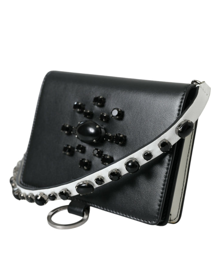 Porte-cartes Dolce & Gabbana en cuir noir et blanc orné de cristaux
