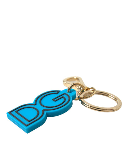 Llavero Dolce & Gabbana azul de goma con logo DG de metal dorado