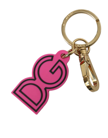 Porte-clés Dolce & Gabbana rose en caoutchouc avec logo DG en métal doré