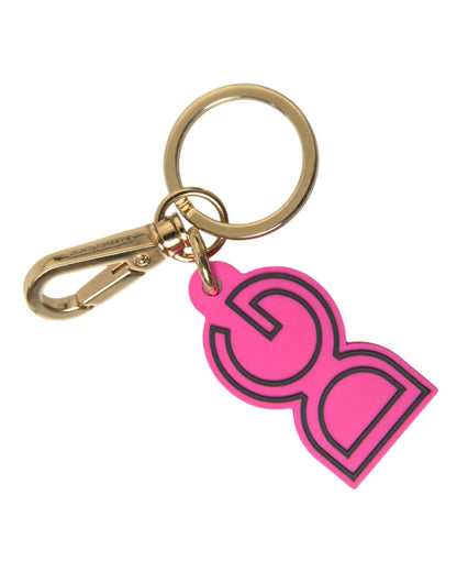 Porte-clés Dolce & Gabbana rose en caoutchouc avec logo DG en métal doré