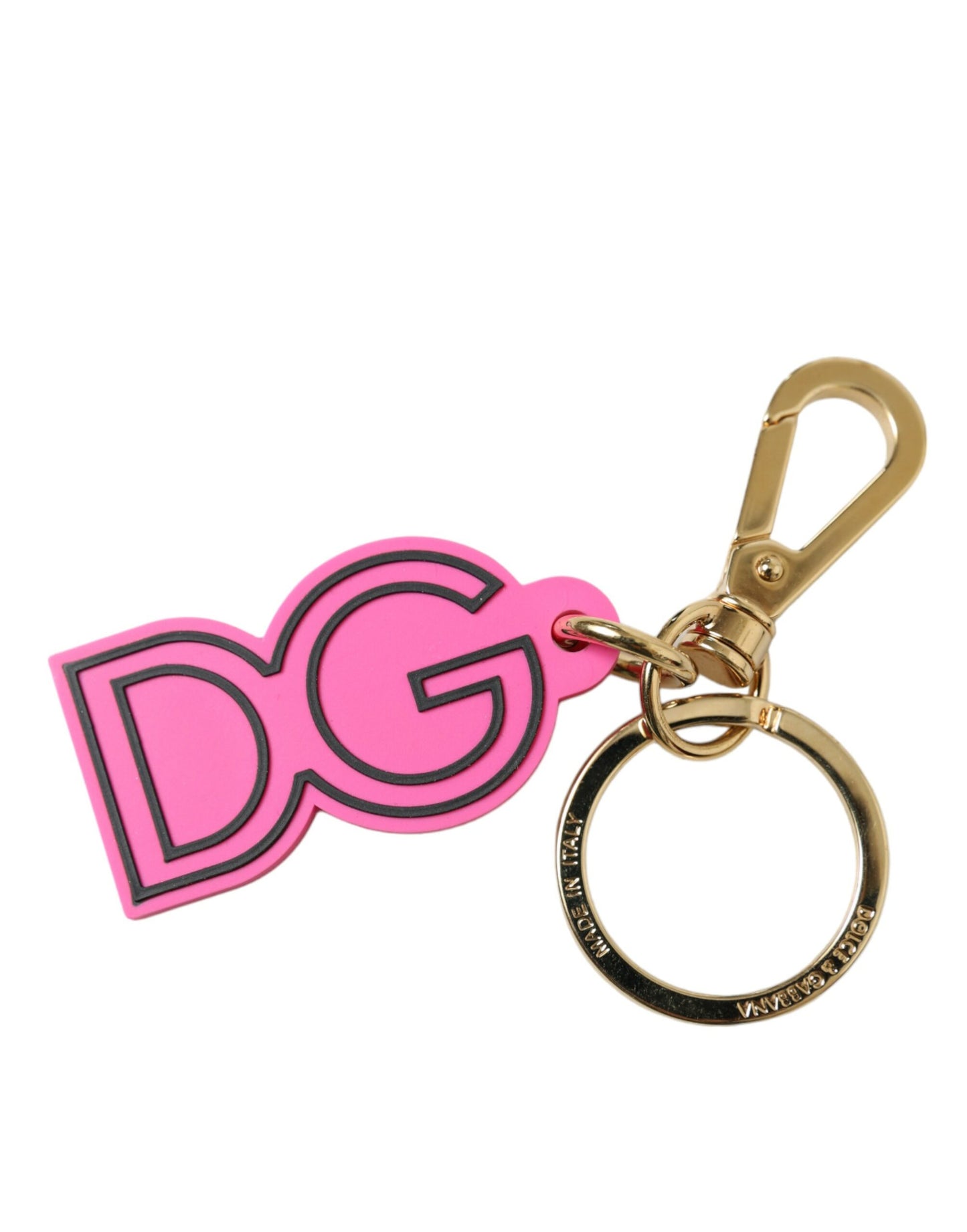 Porte-clés Dolce & Gabbana rose en caoutchouc avec logo DG en métal doré