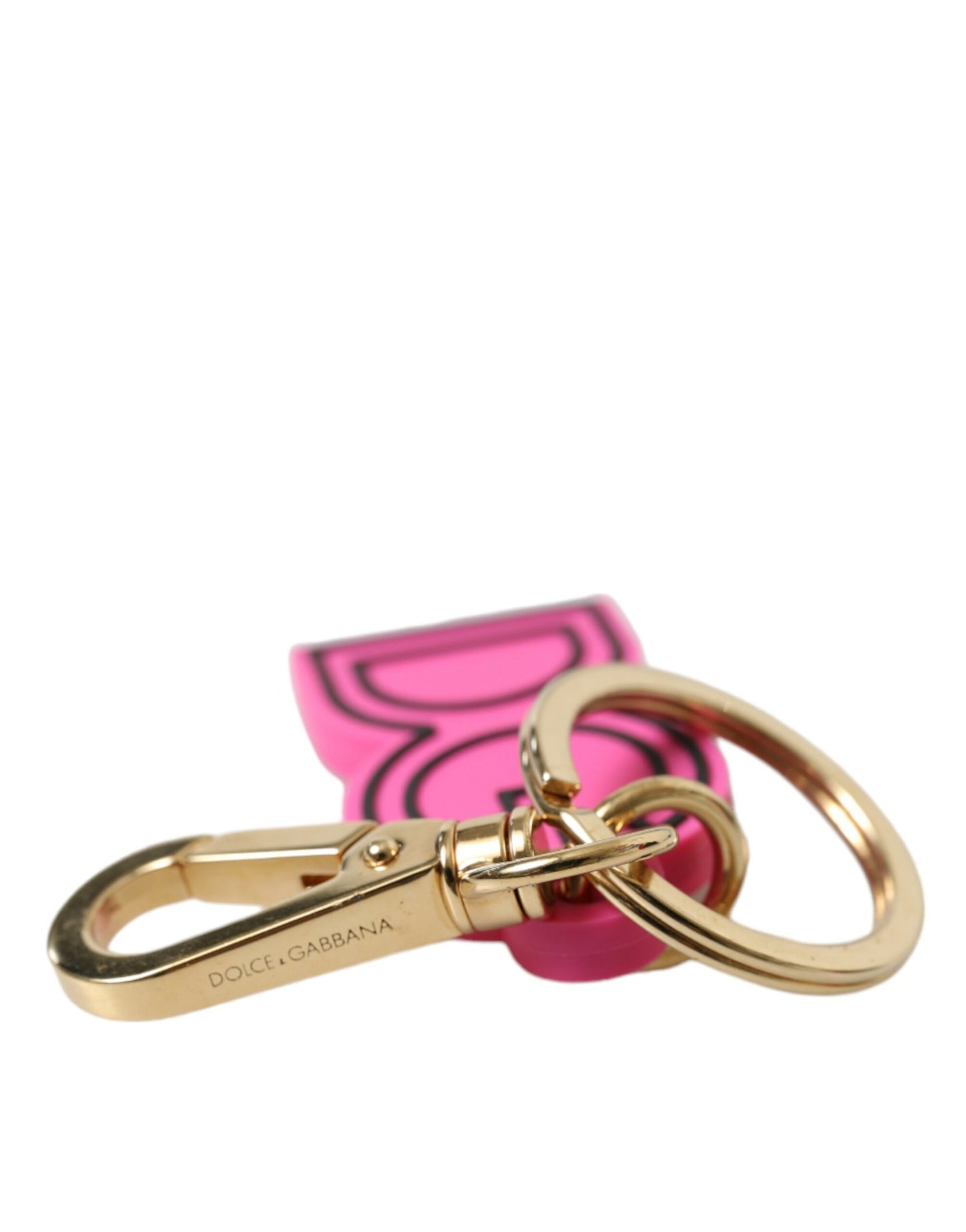 Porte-clés Dolce & Gabbana rose en caoutchouc avec logo DG en métal doré