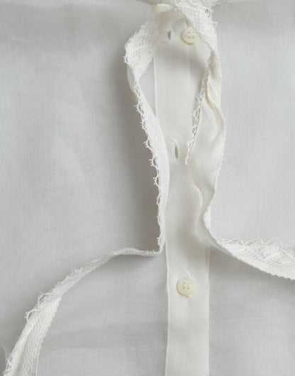 Top à manches longues en soie blanche et col lavallière Dolce & Gabbana