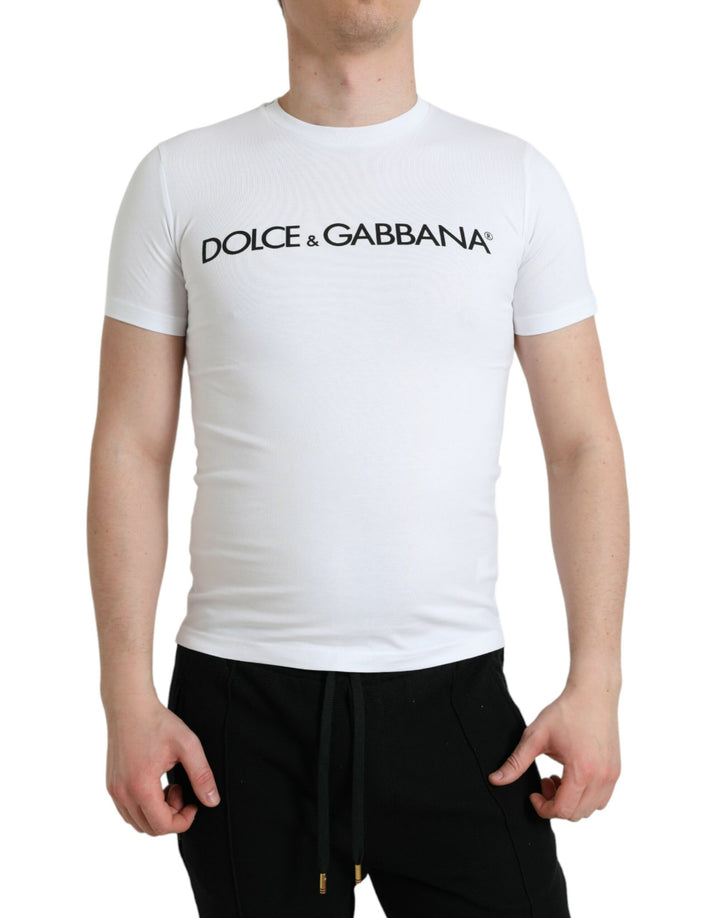 T-shirt à col rond en coton blanc imprimé logo Dolce & Gabbana