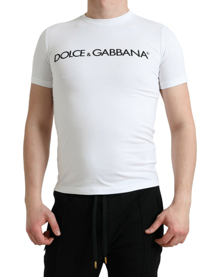 T-shirt à col rond en coton blanc imprimé logo Dolce & Gabbana