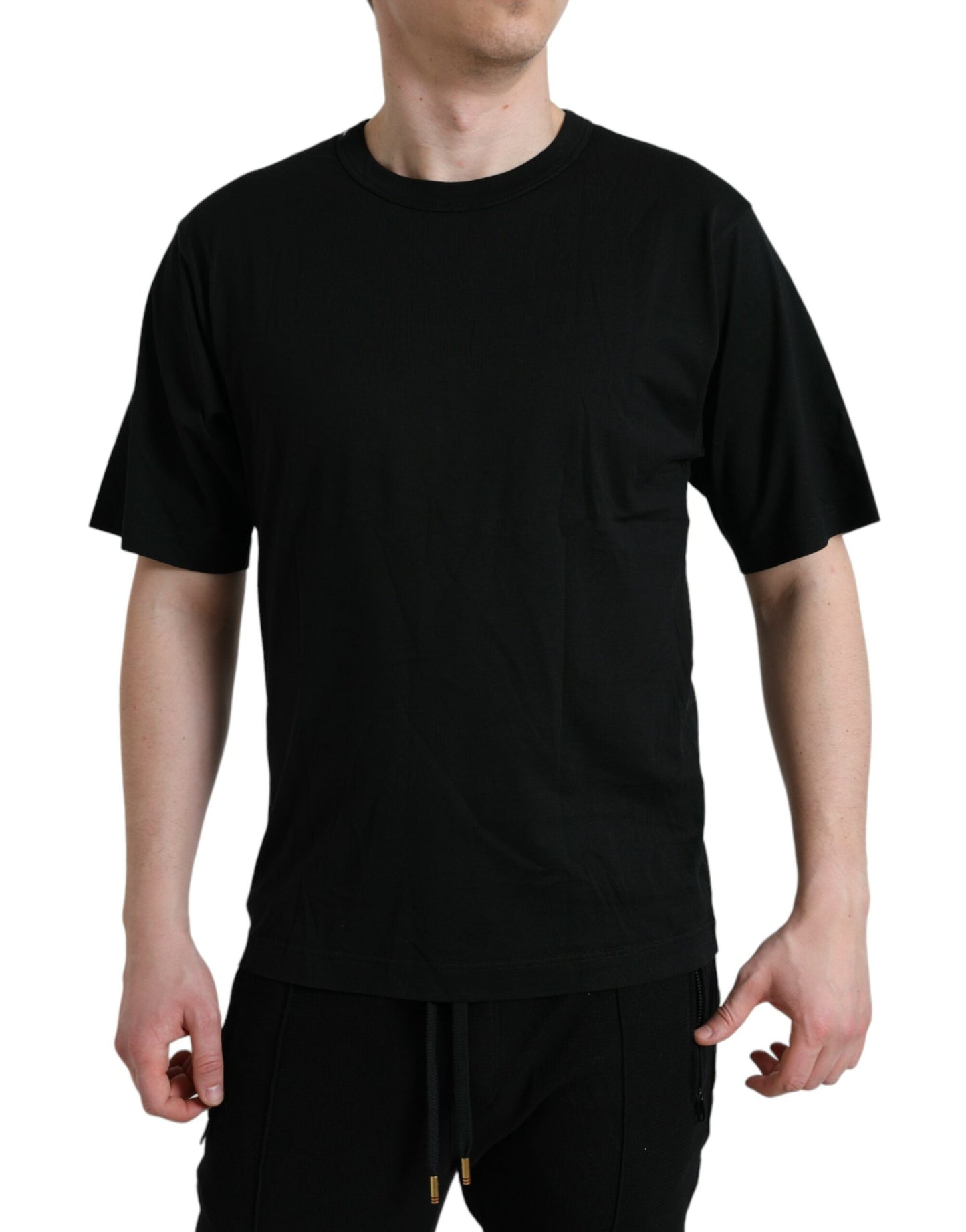 Camiseta Dolce & Gabbana Negra de Cuello Redondo y Manga Corta con Logotipo en Relieve