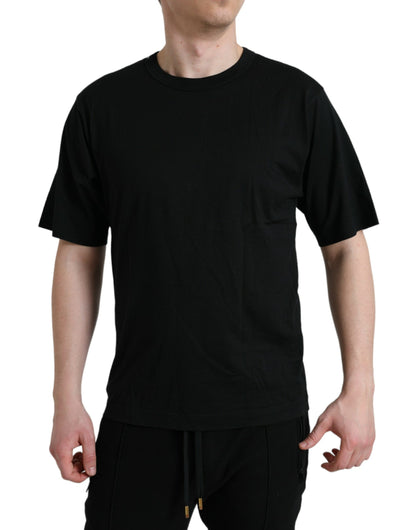 Camiseta Dolce & Gabbana Negra de Cuello Redondo y Manga Corta con Logotipo en Relieve