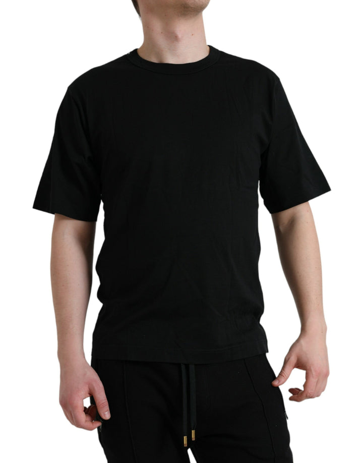 T-shirt Dolce & Gabbana noir à manches courtes avec col ras du cou et logo en relief