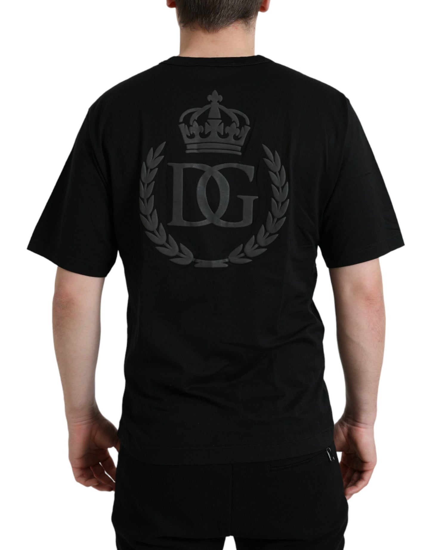 Camiseta Dolce & Gabbana Negra de Cuello Redondo y Manga Corta con Logotipo en Relieve