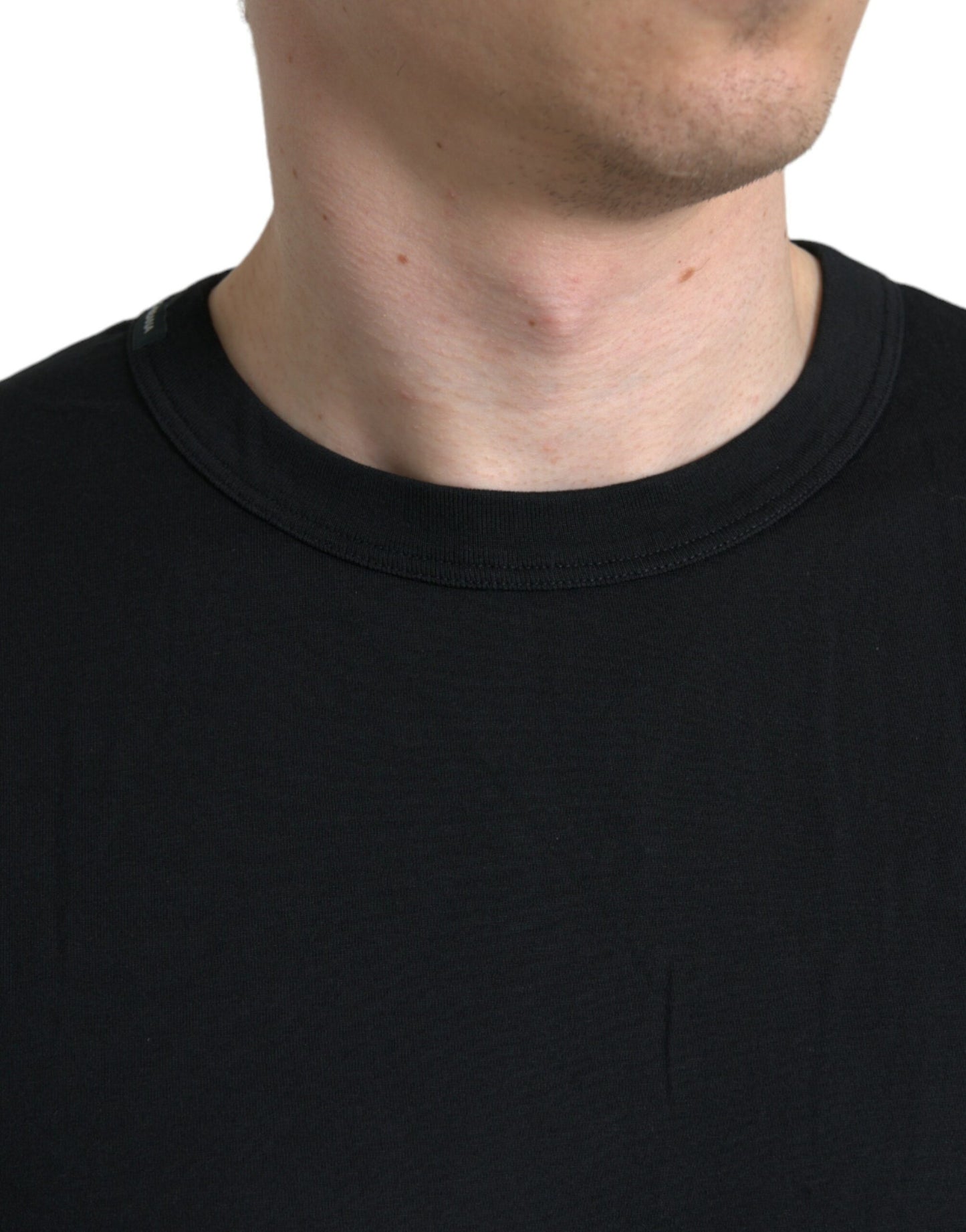 Camiseta Dolce & Gabbana Negra de Cuello Redondo y Manga Corta con Logotipo en Relieve