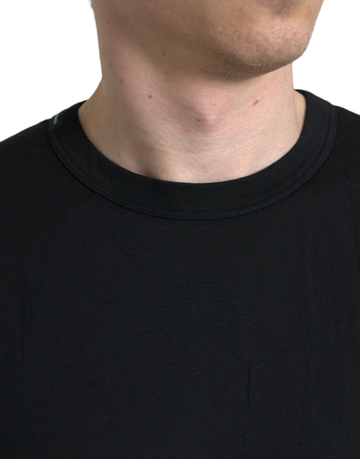 T-shirt Dolce & Gabbana noir à manches courtes avec col ras du cou et logo en relief