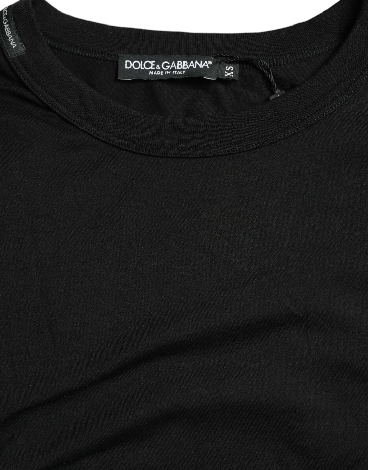 Camiseta Dolce & Gabbana Negra de Cuello Redondo y Manga Corta con Logotipo en Relieve