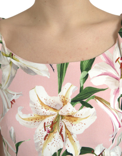 Dolce & Gabbana Pink Lily Viscose Sheath Stretch Mini Dress