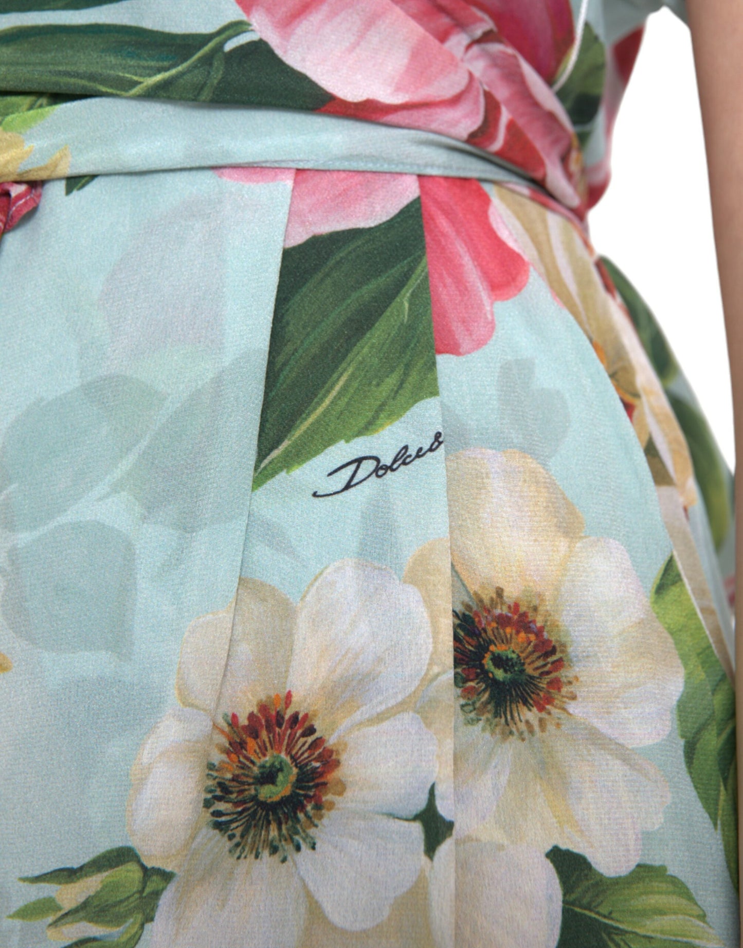 Dolce & Gabbana Blue Floral Wide Leg Wrap Jumpsuit Dress