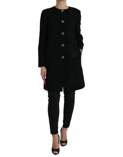 Veste en laine noire ornée de fleurs et de boutons Dolce & Gabbana