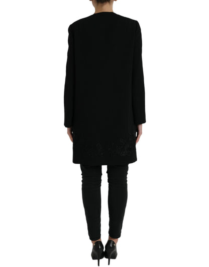 Veste en laine noire ornée de fleurs et de boutons Dolce & Gabbana