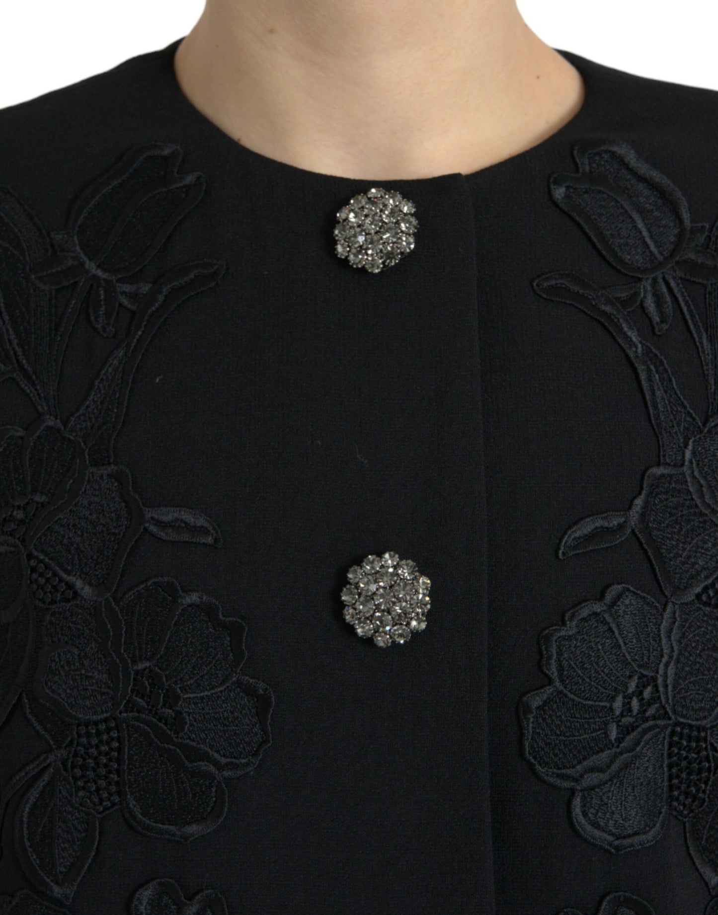 Veste en laine noire ornée de fleurs et de boutons Dolce & Gabbana