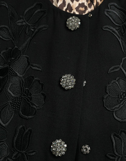 Veste en laine noire ornée de fleurs et de boutons Dolce & Gabbana
