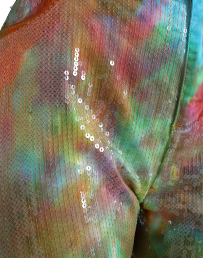 Dolce & Gabbana Multicolor Tie Dye Sequined High Waist Cropped Pants
