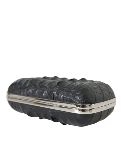 Bolso de mano Balenciaga Box Clutch en cuero negro de piel exótica para llevar al hombro o cruzado