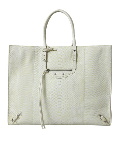 Sac cabas Balenciaga PAPIER en cuir exotique blanc et jaune