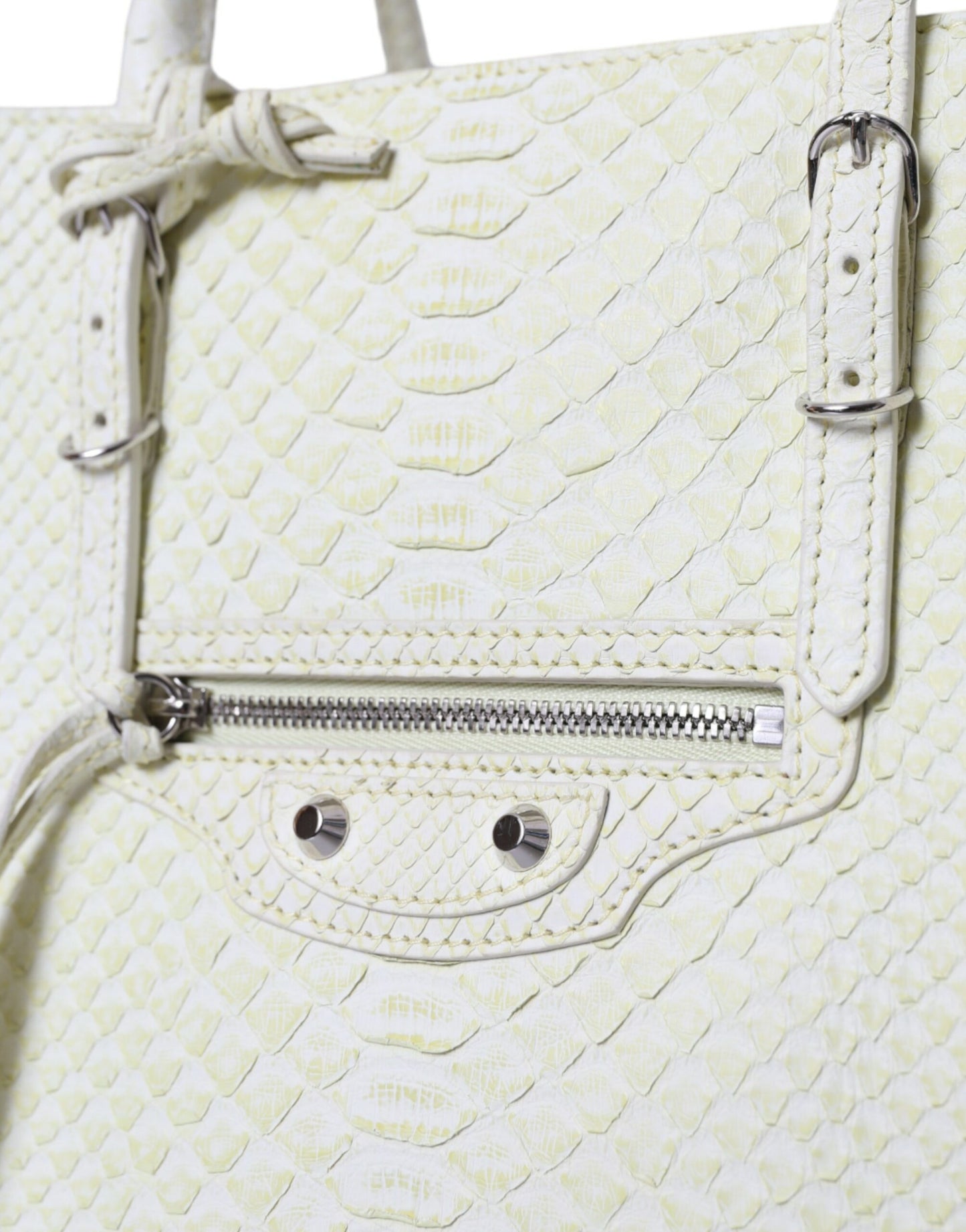 Sac cabas Balenciaga PAPIER en cuir exotique blanc et jaune