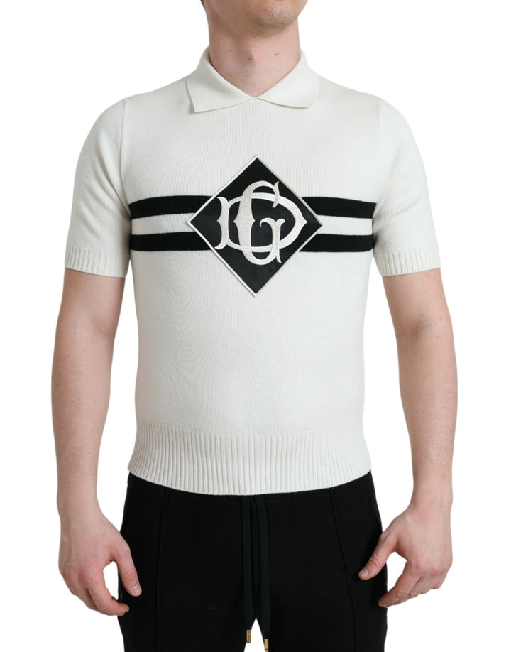 T-shirt col boutonné Dolce & Gabbana blanc avec logo DG