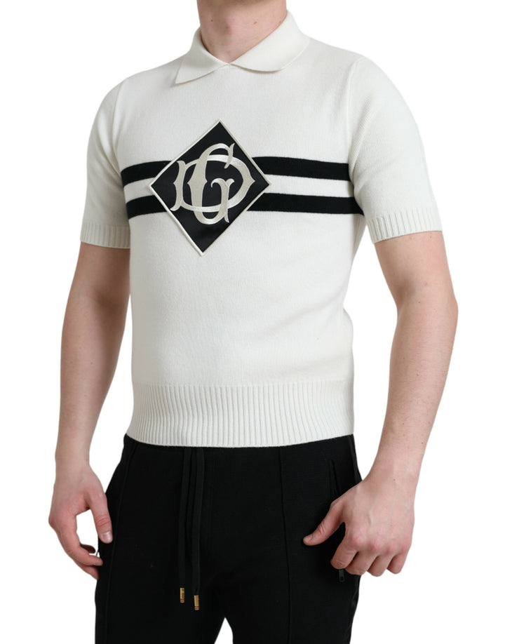 T-shirt col boutonné Dolce & Gabbana blanc avec logo DG
