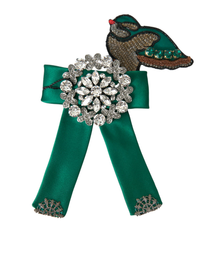 Pince à Cheveux Dolce & Gabbana en Satin Vert et Cristal avec Oiseaux pour Femme