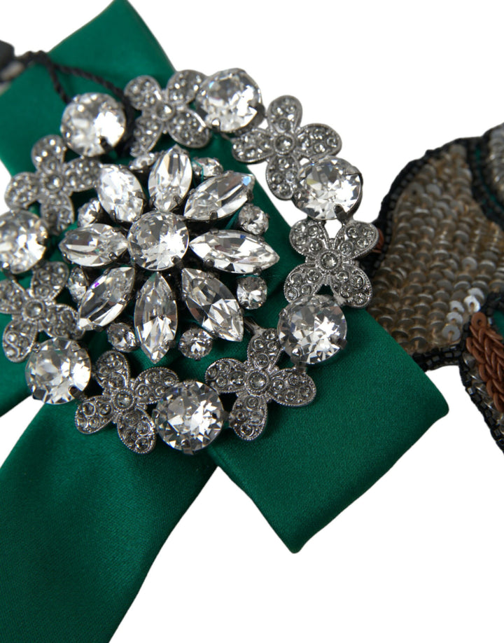 Pince à Cheveux Dolce & Gabbana en Satin Vert et Cristal avec Oiseaux pour Femme