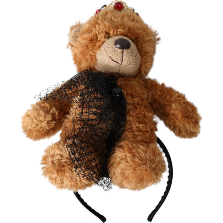 Serre-tête Diadème Dolce & Gabbana Ours en Peluche Marron Couronne en Cristal Doré