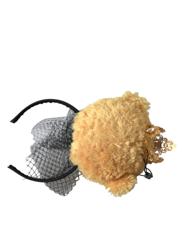 Serre-tête diadème Dolce & Gabbana ours en peluche marron couronne en cristal doré