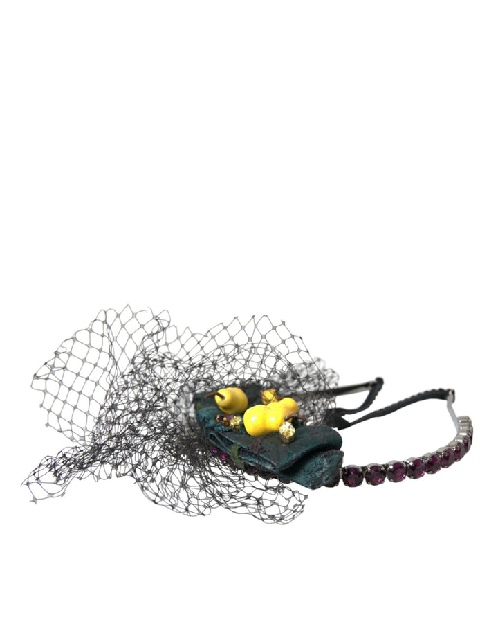 Serre-tête diadème Dolce & Gabbana en cristal violet motif citrons noirs Sicile