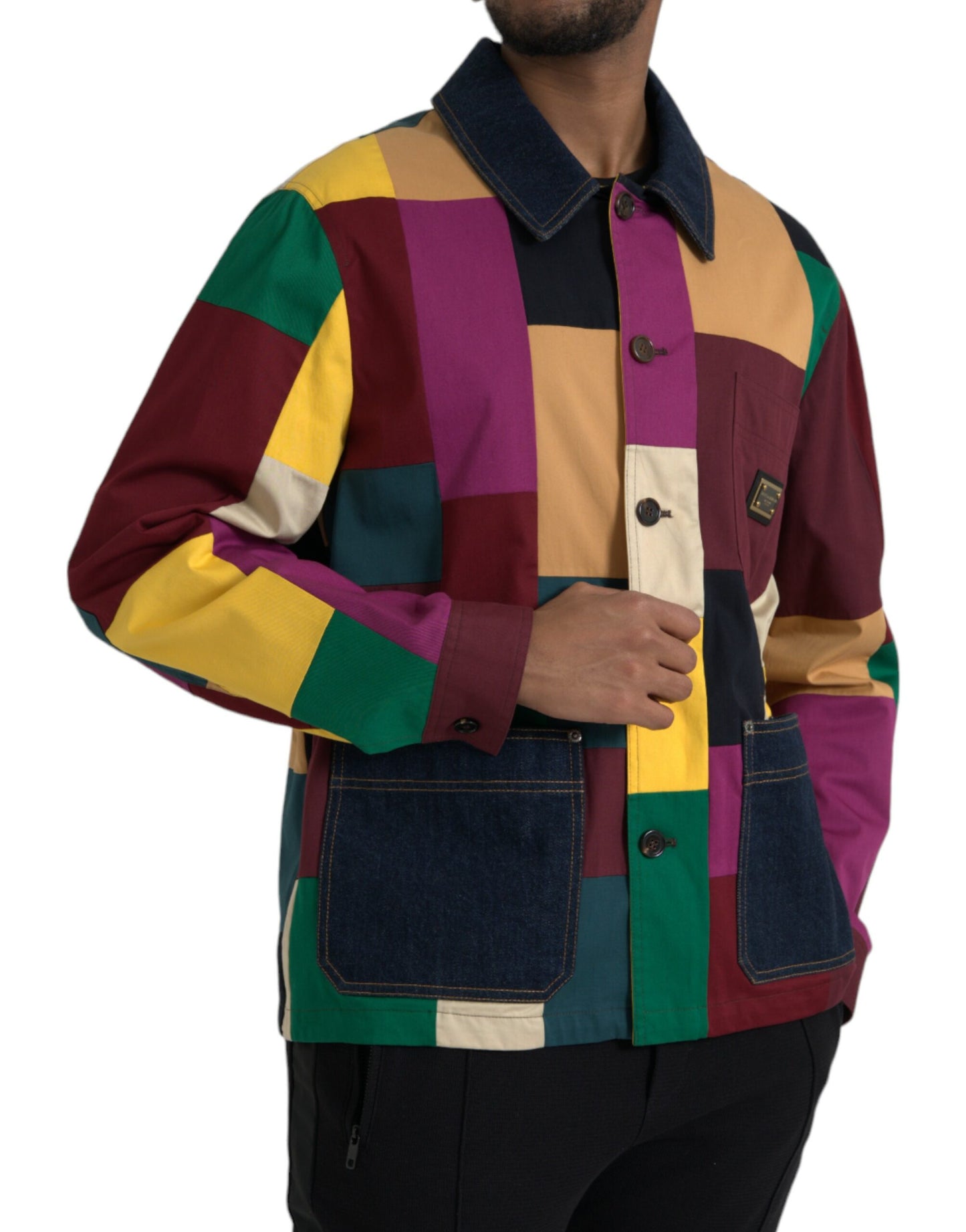 Veste à col en coton patchwork multicolore Dolce & Gabbana