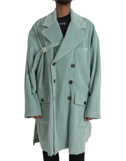 Veste en velours côtelé de coton bleu croisée Dolce & Gabbana