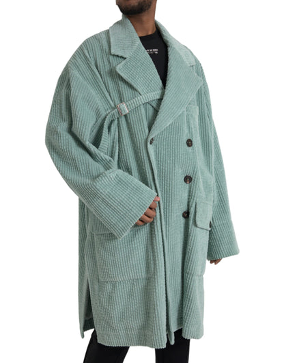 Veste en velours côtelé de coton bleu croisée Dolce & Gabbana